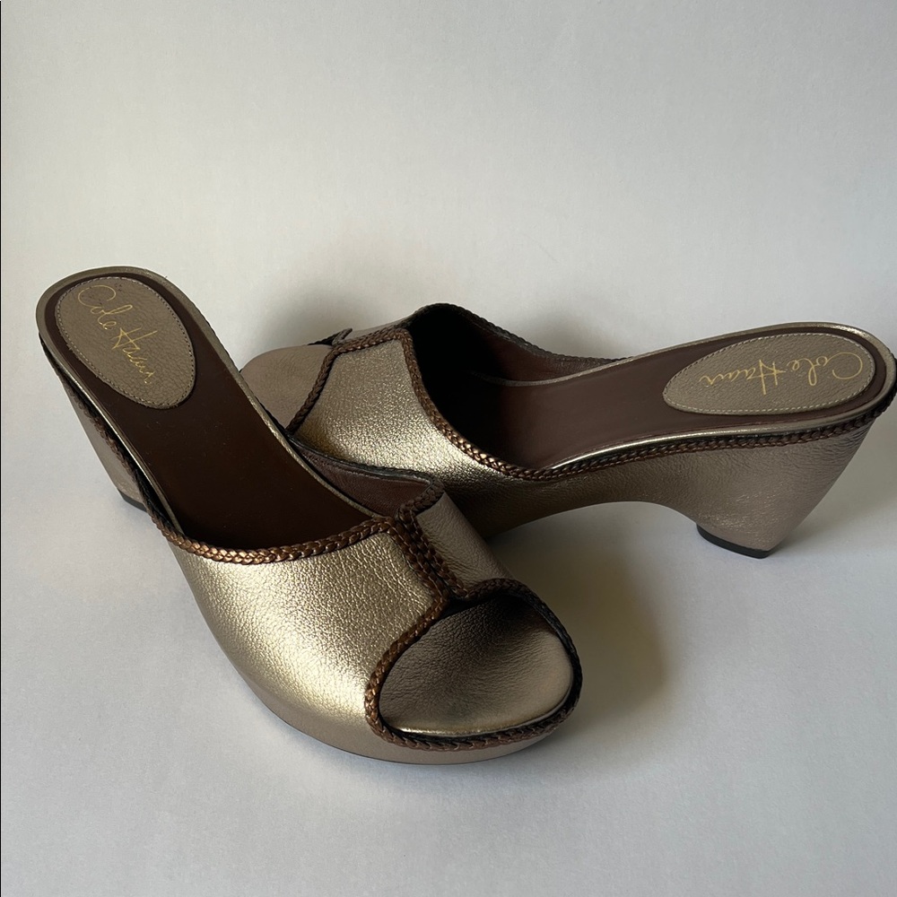 Cole Haan vintage Silver, Metalic Open-Toe Clog Mule new 9.5 - Picture 2 of 16